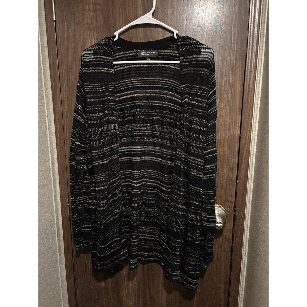 Jones New York Collection Women’s Open Front Black With Gold Accent Cardigan 1X